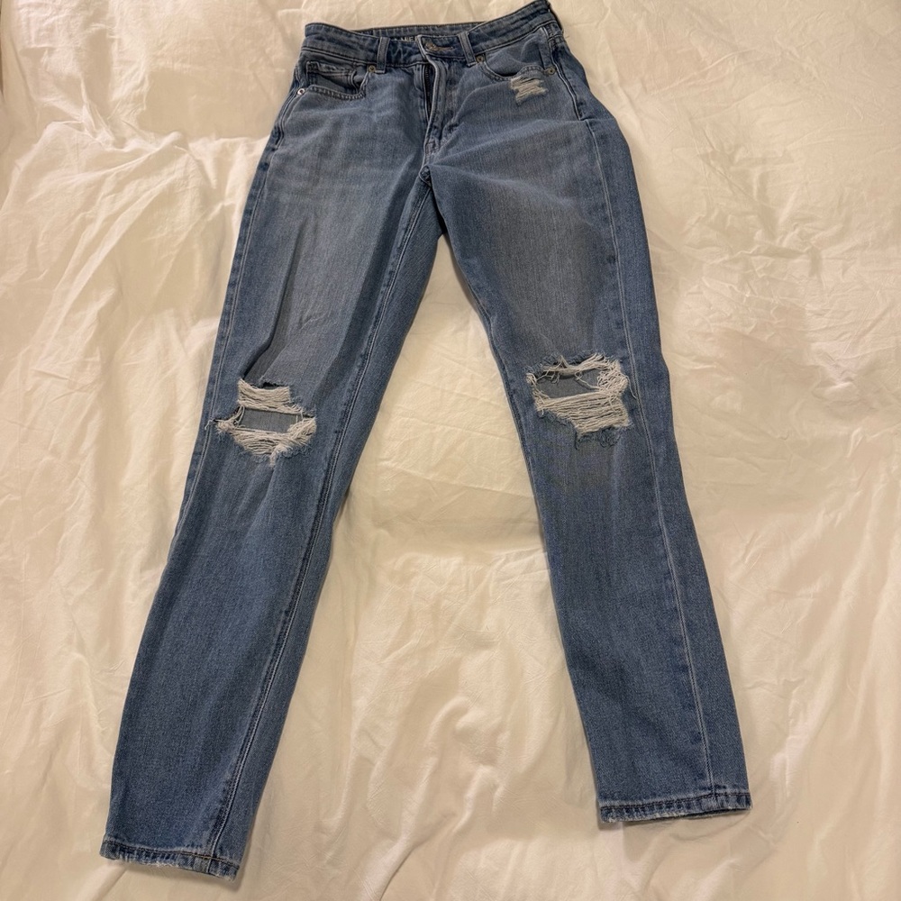American Eagle Outfitters Medium Blue Ripped Straight Leg Jeans